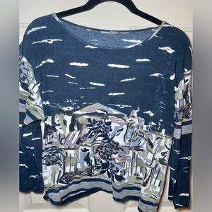 Unique‎ Vintage Cottagecore Grandmacore Landscape Scene Art Knit Shirt L XL